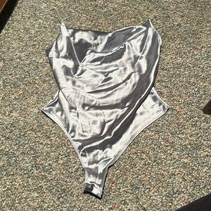 Satin Teal Cowl Neck Bodysuit